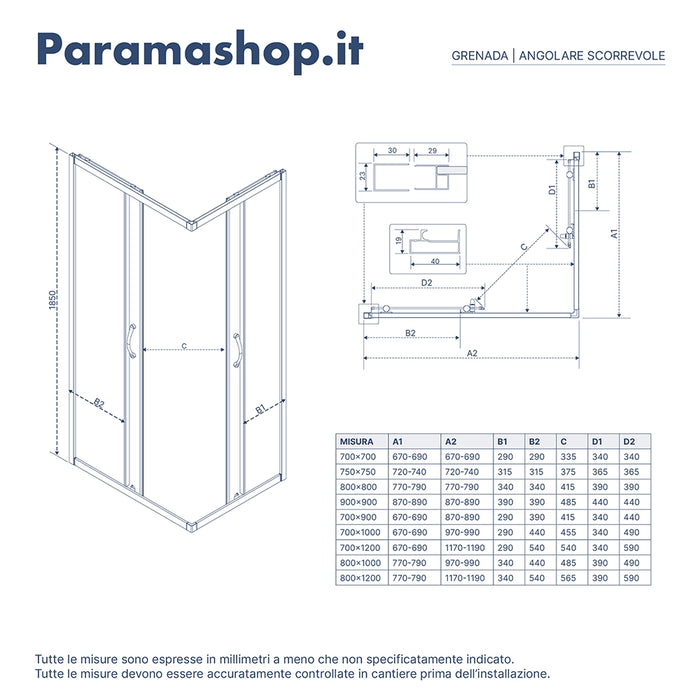 Box doccia angolare 80x80 cm trasparente 4 mm profili bianchi | Grenada