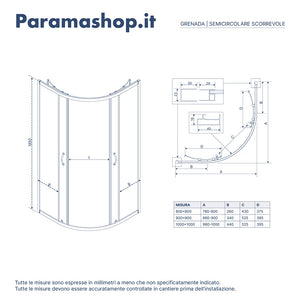 Box doccia semicircolare 80x80 cm trasparente 4 mm profili bianchi | Grenada