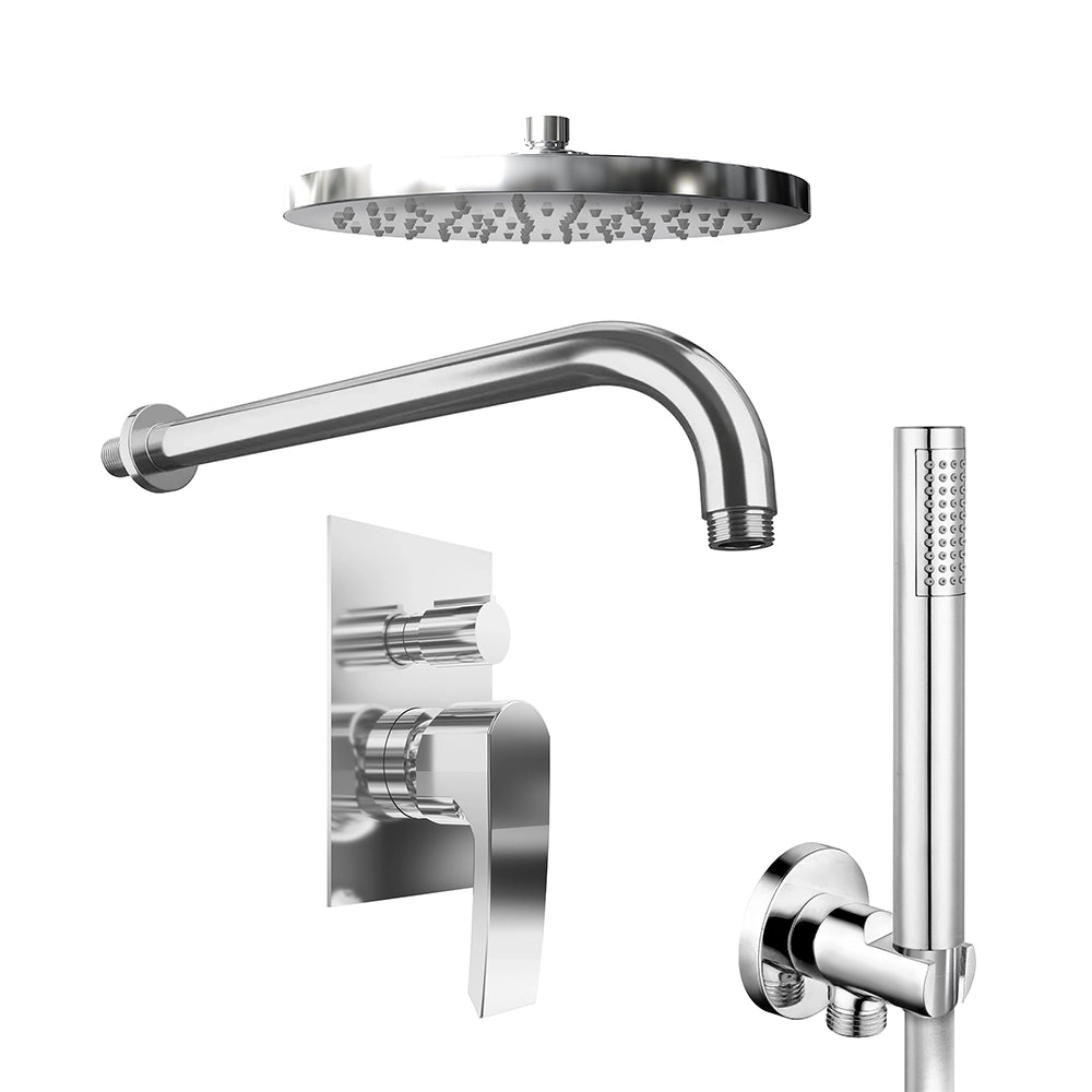 Set doccia cromato - Miscelatore incasso 2 vie Greta, braccio 30cm, soffione 20cm e doccino