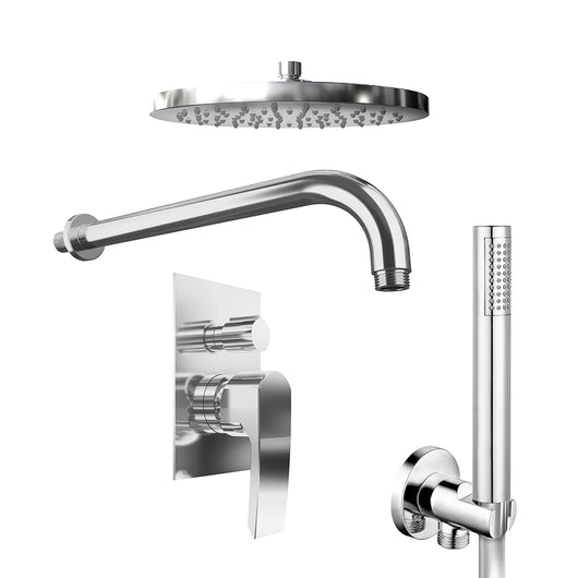 Set doccia cromato - Miscelatore incasso 2 vie Greta, braccio 30cm, soffione 20cm e doccino