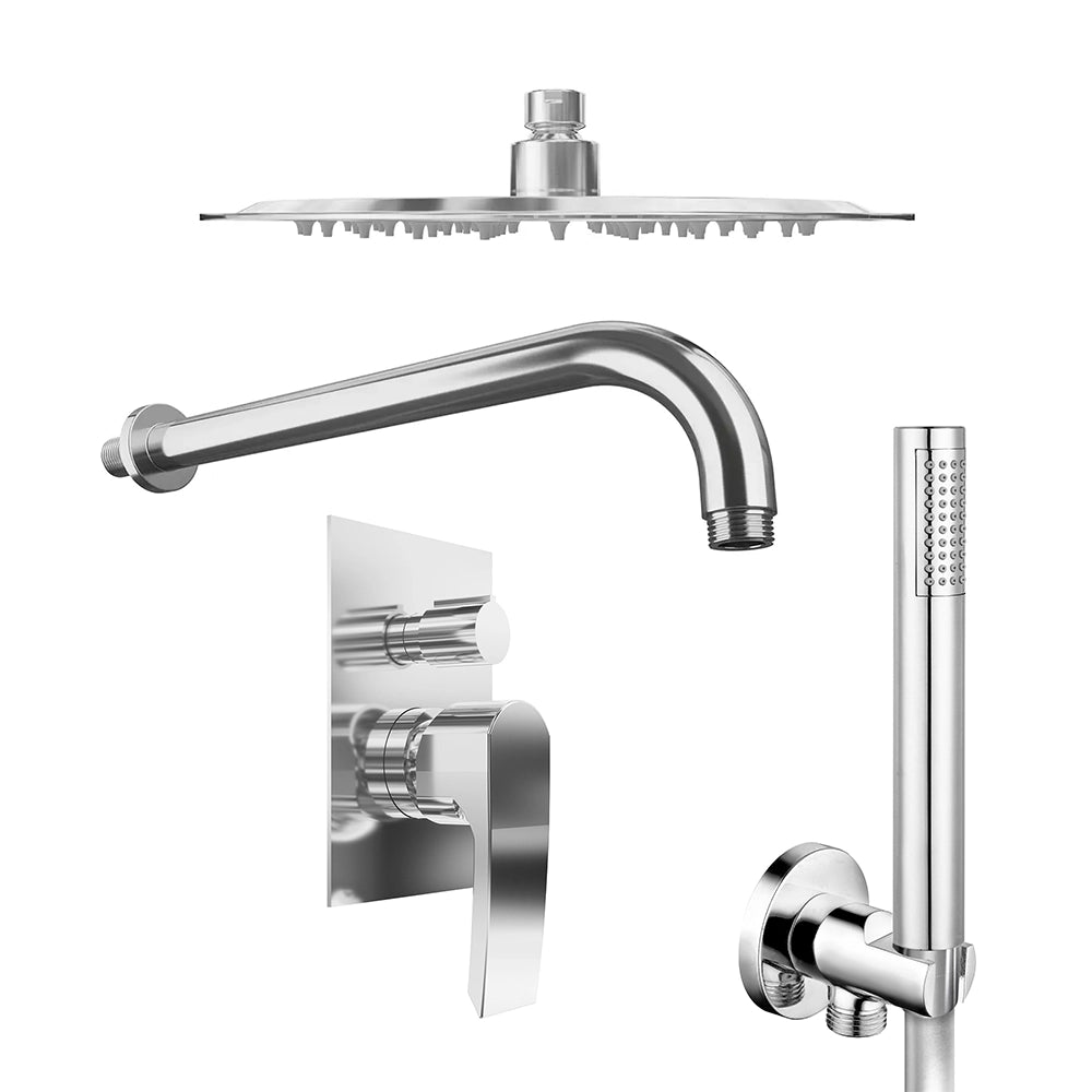 Set doccia cromato - Miscelatore incasso 2 vie Greta, braccio 40cm, soffione slim 30cm e doccino