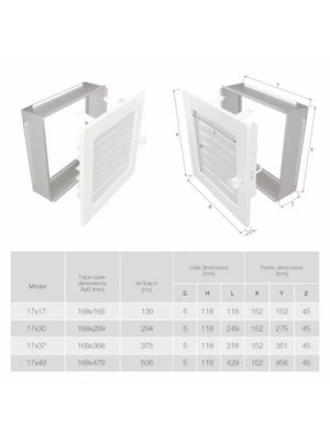 Griglia di ventilazione per camino 17x30 bianca con tapparelle avvolgibili