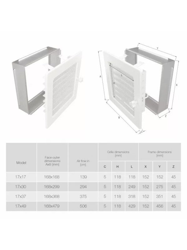 Griglia di ventilazione per camino 17x30 bianca con tapparelle avvolgibili