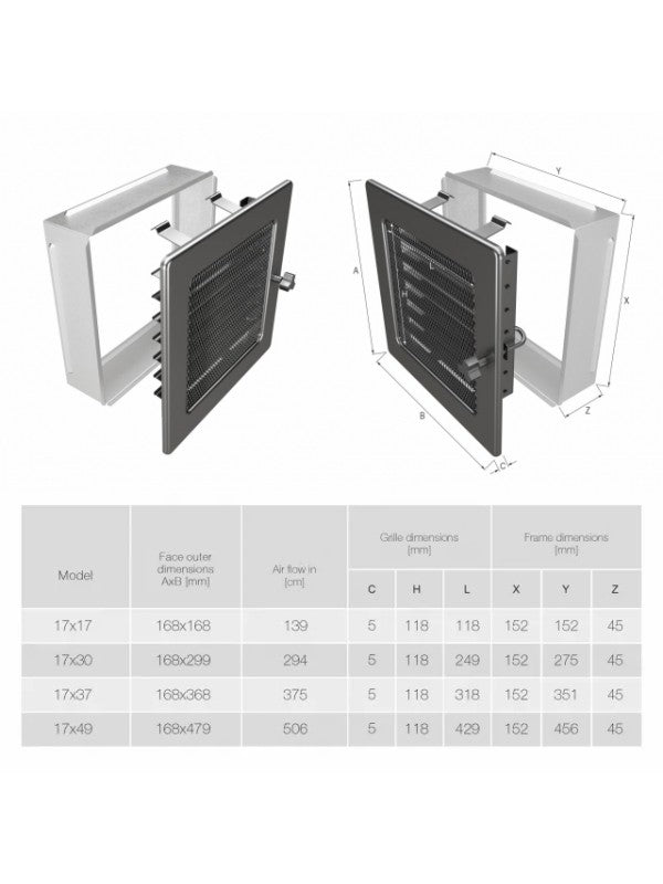 Griglia di ventilazione per camino 17x37  grafite con tapparelle avvolgibili