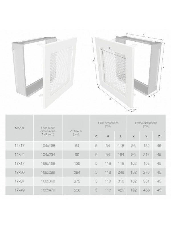 Griglia di ventilazione per camino Bianca - Classic 11x24