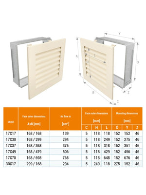 Griglia di ventilazione per camino Crema- Hide 17x17