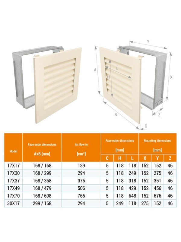 Griglia di ventilazione per camino Crema- Hide 17x17