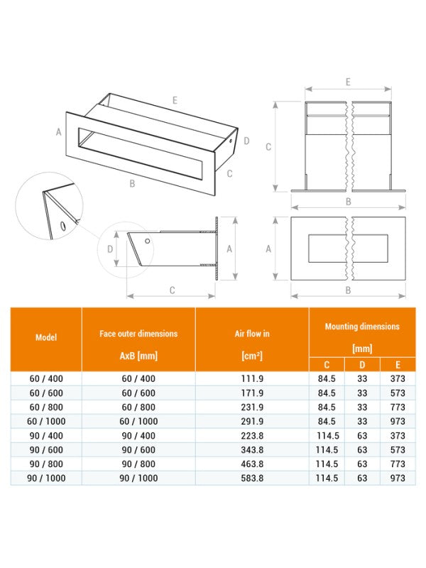 Griglia di ventilazione per camino Crema- Loft 90x800