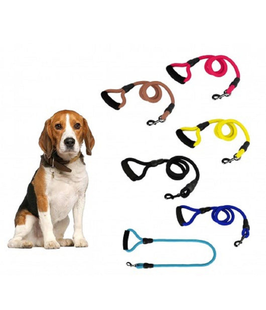 Guinzaglio A Corda Nylon Cani Cane Taglia Media 120 Cm Con Moschettone Nero         