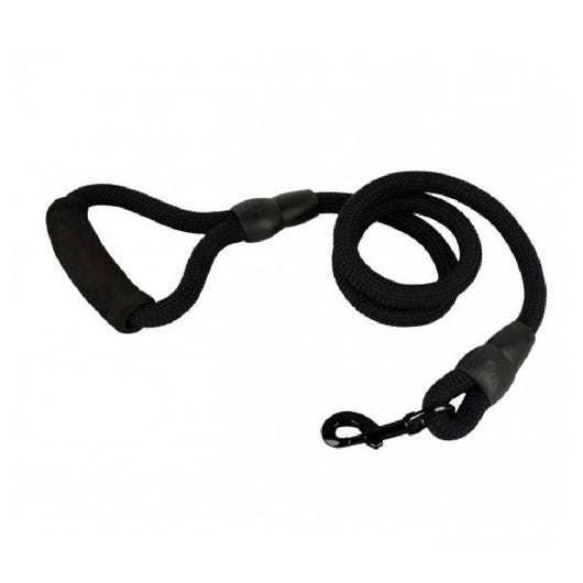 Trade Shop - Guinzaglio A Corda Nylon Cani Cane Taglia Media 120 Cm Con Moschettone Nero - Nero