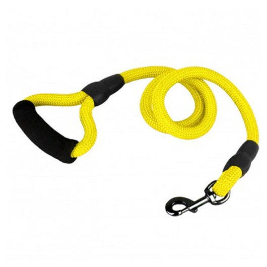 Trade Shop - Guinzaglio A Corda Nylon Cani Cane Taglia Media 120 Cm Con Moschettone Nero - Giallo