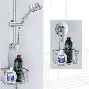 Griglia doccia portaoggetti in acciaio silver con ripiano e gancio