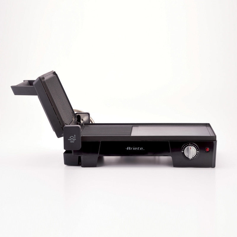 Griglia Elettrica 3 in 1 - Barbecue, Piastra Liscia e Rigata, Apertura 180°