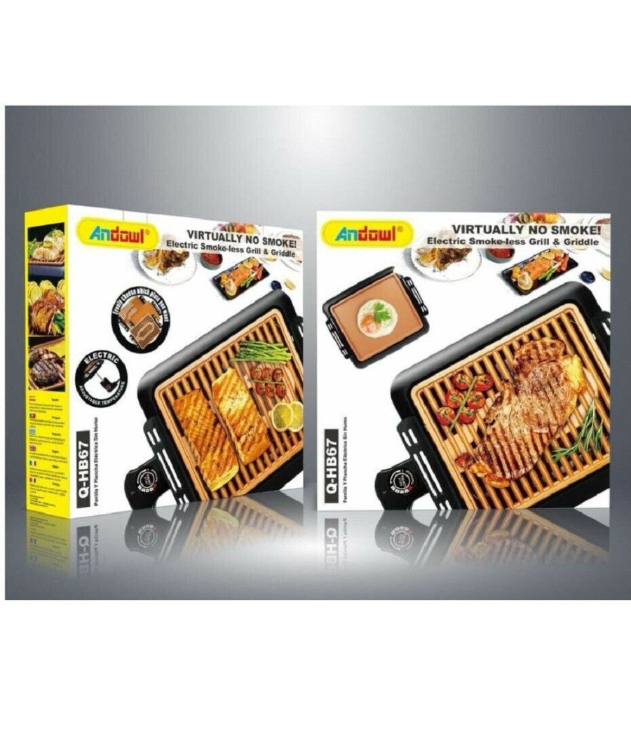 Griglia Elettrica Antifumo 1000w Q-hb67 Grill Senza Fumi Piastra Antiaderente         