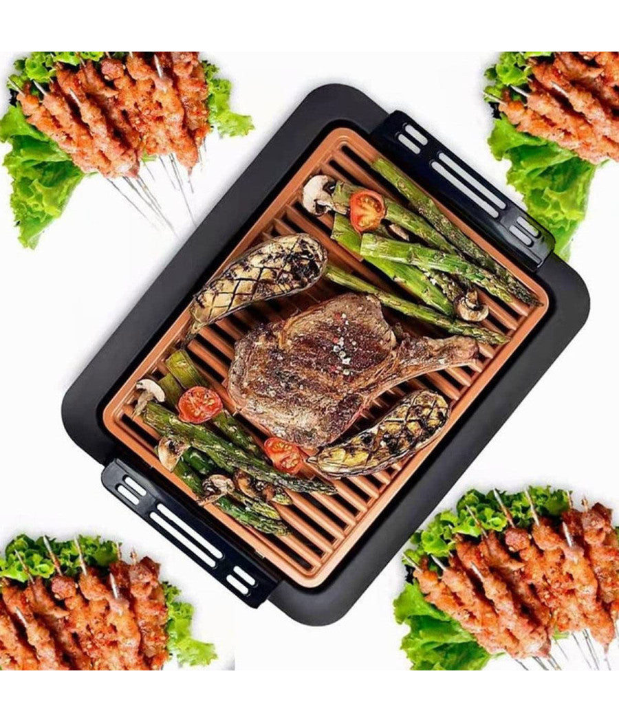 Griglia Elettrica Antifumo 1000w Q-hb67 Grill Senza Fumi Piastra Antiaderente         