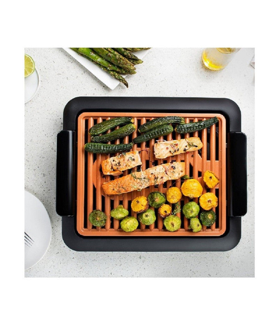 Griglia Elettrica Senza Fumo Grill Smokeless Rivestimento Ceramica Antiaderente         