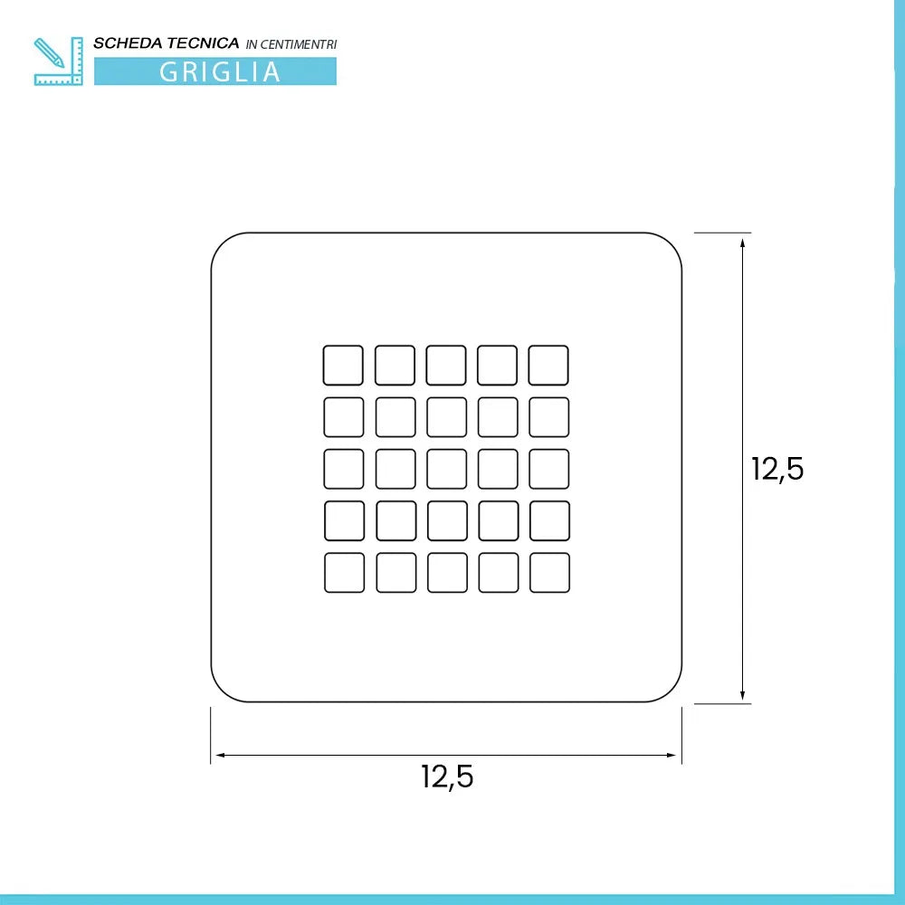 Griglia per piatto doccia in acciaio inox quadrata 12,5x12,5 cm