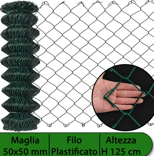 rete recinzione plastificata h 125 maglia sciolta 50x50 mm ø 2,3 rotolo 25  cod:ferx.mi.17