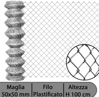 2pz rete per recinzione zincata altezza h 100 cm maglia sciolta 50x50 mm filo ø 1,7 mm lughezza rotolo da 25 mt per recinzione grigio cod:ferx.mi.11.stock