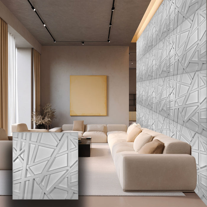 pannello per boiserie a parete, rivestimento cassonato a soffitto e porte in PVC 3D 50X50cm mod. GRID