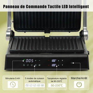 Grill elettrico multifunzione 1800-2000w touchscreen intelligente Apertura 180° timer 4h 5 modalità automatiche doppie piastre 20_0005308