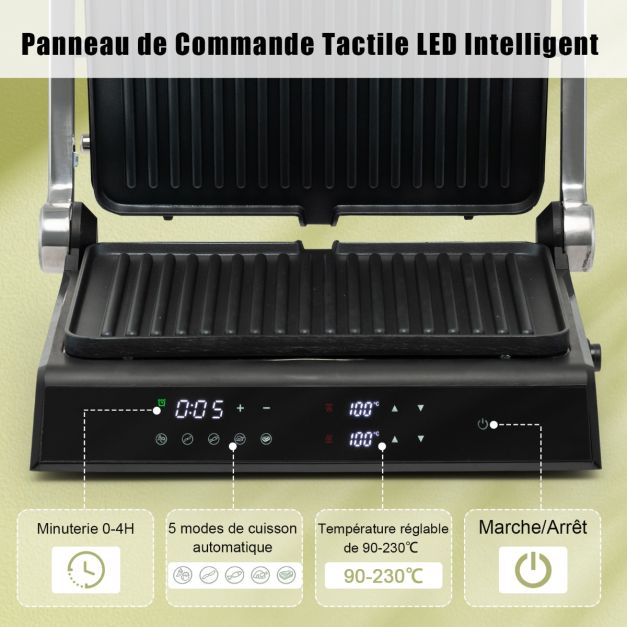Grill elettrico multifunzione 1800-2000w touchscreen intelligente Apertura 180° timer 4h 5 modalità automatiche doppie piastre 20_0005308