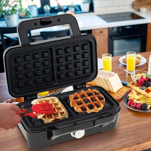 Grill panini press e tostapane con piastre antiaderenti rimovibili con spie indicatrici-Set 3 in 1 ferro da stiro per waffle Nero