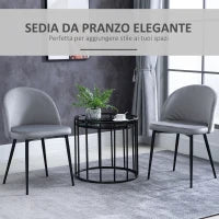 Set di 2 Sedie per Sala da Pranzo e Cucina Imbottite in Velluto, 49x50x77cm, Grigio