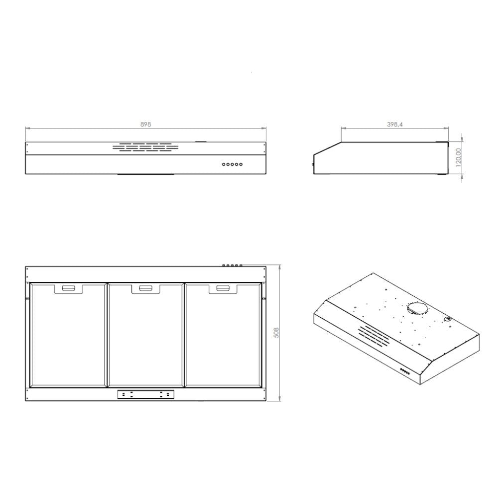 Gruppo cappa sottopensile Tornado9025 inox Samet