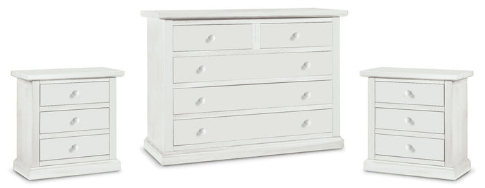 Gruppo como' a 5 cassetti  e 2 comodini a 3 cassetti laccato bianco opaco (1364) - Mobili 2G