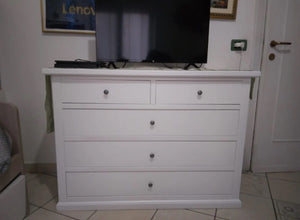 Gruppo como' a 5 cassetti  e 2 comodini a 3 cassetti laccato bianco opaco (1364) - Mobili 2G