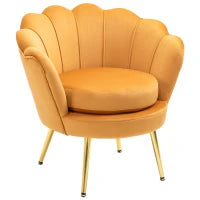 Poltrona a Conchiglia, Poltroncina Vintage, Poltroncina da Camera e Salotto, Design Elegante, con Schienale Alto, 76x67x74cm, Giallo