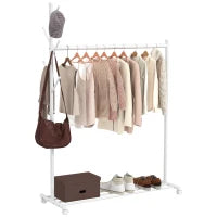 Appendiabiti con Ruote, 5 Ganci, Barra per Appendere e Ripiano Inferiore 20x43x171 cm Bianco