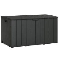 Baule da Giardino da 366L Effetto Legno in Plastica, 122.4x62x64.5 cm, Nero