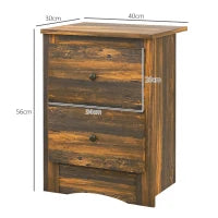 Comodino con 2 Cassetti dallo stile Rustico in Legno, 40x30x56 cm, Marrone
