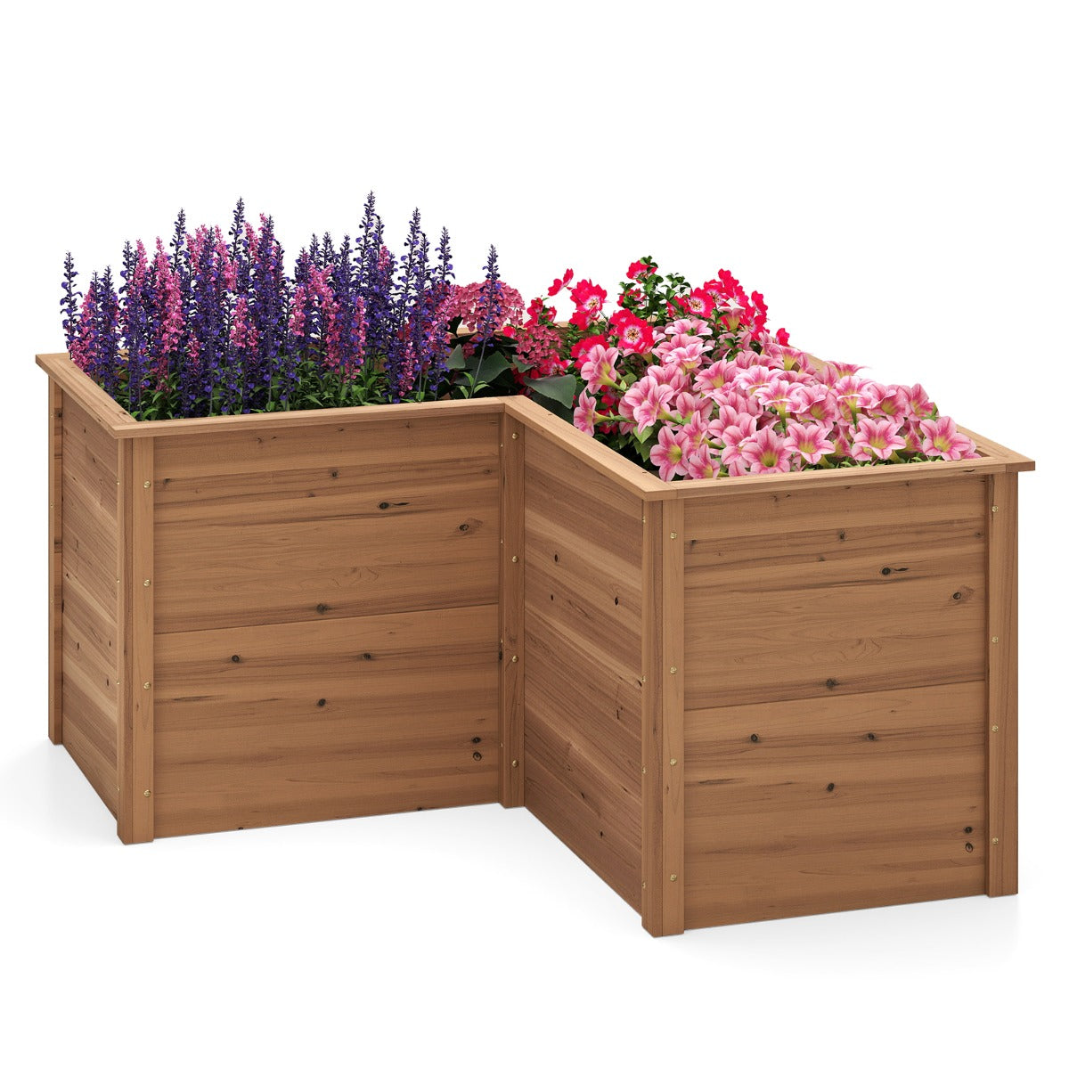 Letto rialzato in legno da giardino con base aperta, Vaso rialzato a forma di L da giardino 120x120x63cm Marrone-Fioriere