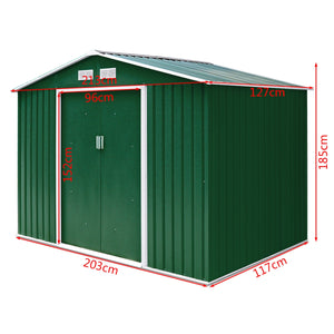 Box Casetta da giardino per gli attrezzi 213x127x185cm in lamiera d'acciaio Verde-Casette da giardino