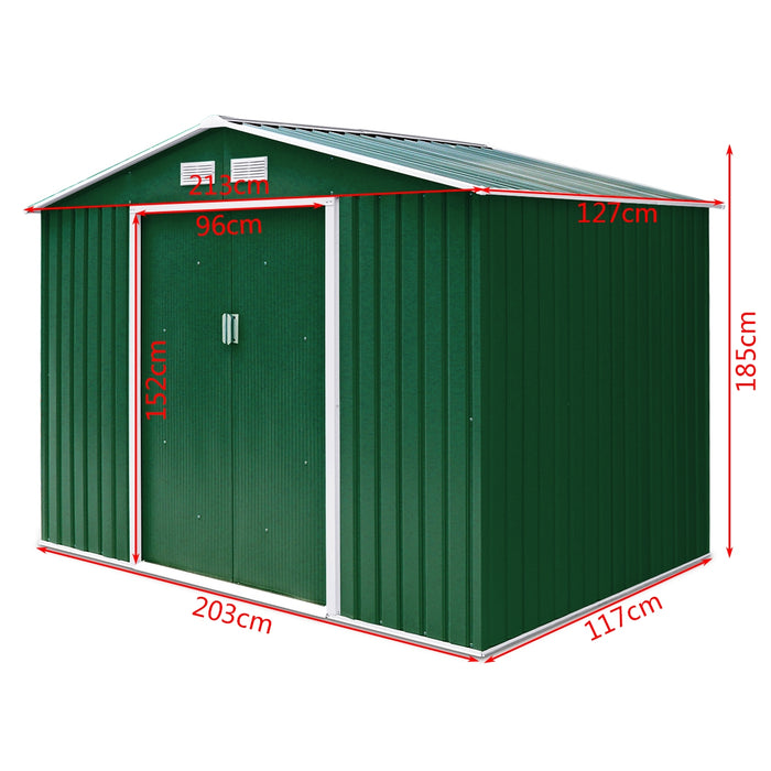 Box Casetta da giardino per gli attrezzi 213x127x185cm in lamiera d'acciaio Verde-Casette da giardino