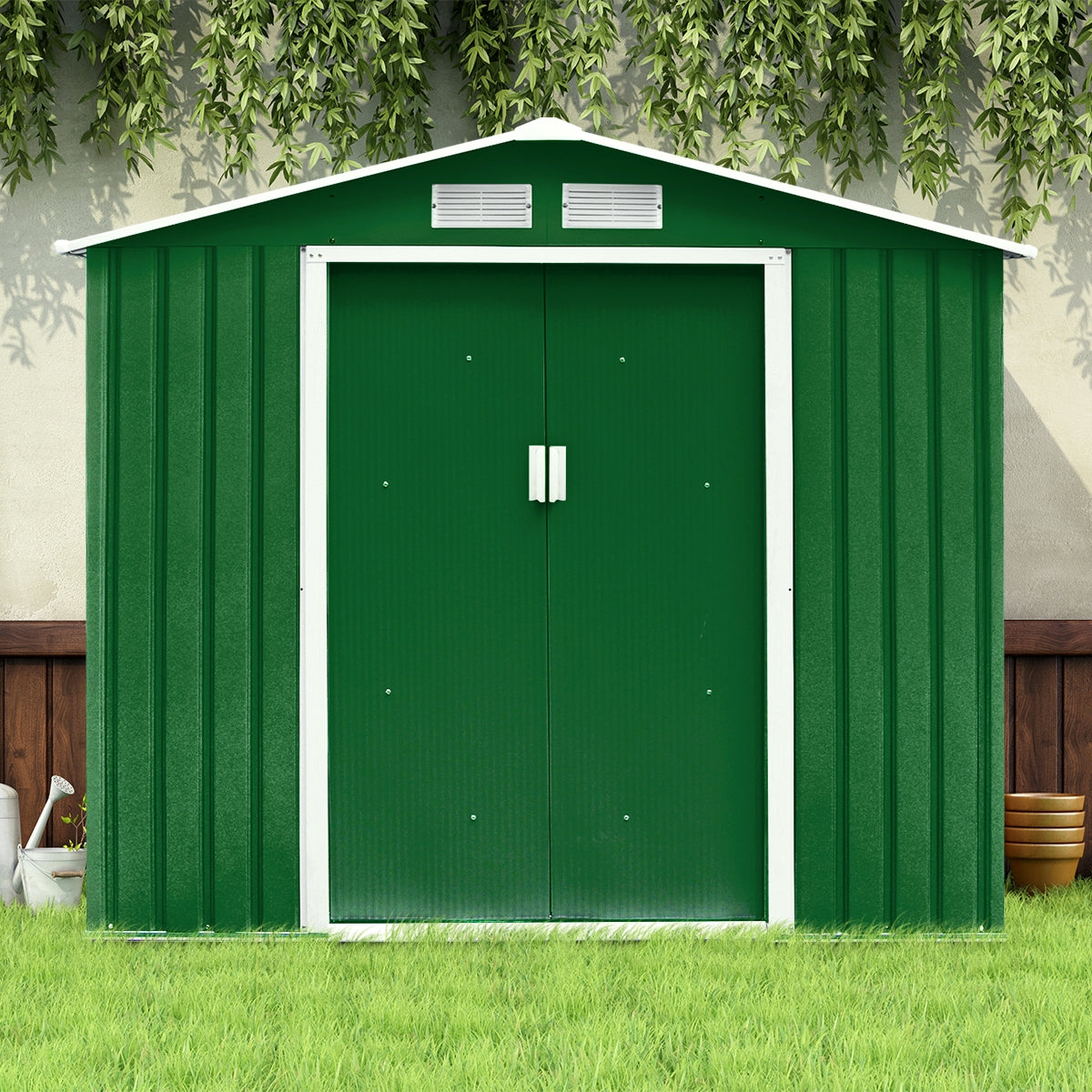 Box Casetta da giardino per gli attrezzi 213x127x185cm in lamiera d'acciaio Verde-Casette da giardino