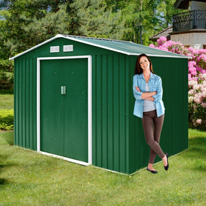 Box Casetta da giardino per gli attrezzi 213x127x185cm in lamiera d'acciaio Verde-Casette da giardino