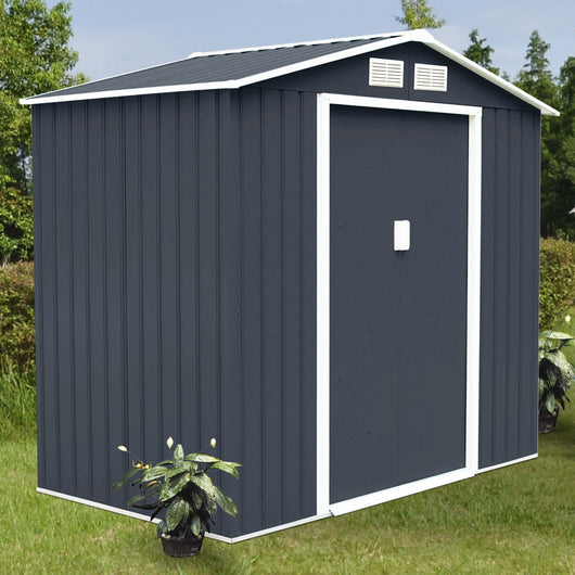 Box Casetta da giardino per gli attrezzi 213x127x185cm in lamiera d'acciaio Grigio-Casette da giardino