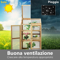 Mini serra di legno con 3 livelli per vasi da esterno-Mensole a stecche per piante da giardino e balcone 60x45x100cm