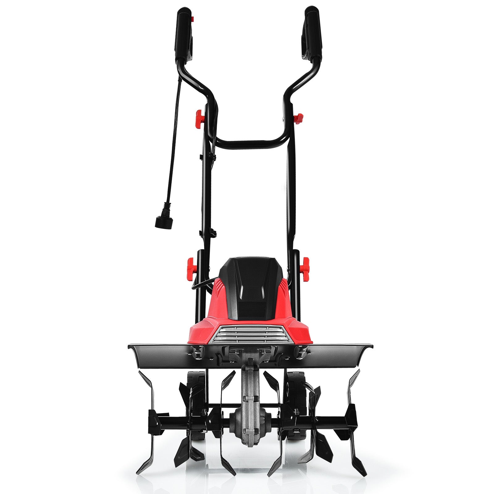 Dissodatore elettrico e coltivatore, Mini coltivatore con maniglia pieghevole e ruote regolabili, Rosso e nero-Attrezzi da giardino