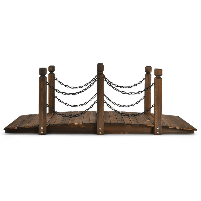 Ponte da giardino classico in abete carbonizzato con catene di sicurezza in acciaio inox per cortile con ruscello portata max 225 kg 20_0000973