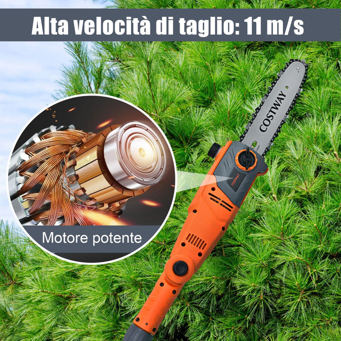 Sega elettrica estensibile multi angolo 212-186 cm, Motosega telescopica da giardino 750W 11 m/s Arancione-Attrezzi da giardino