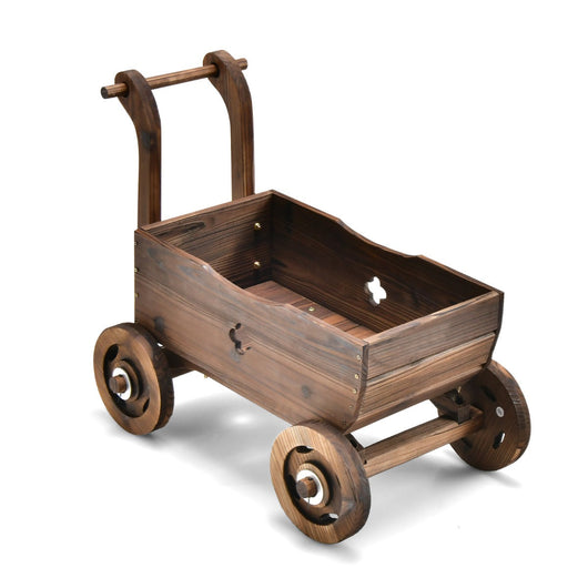 Carriola decorativa in legno con ruote manici foro di drenaggio portavasi rustico con ruote da giardino balcone marrone 20_0005124