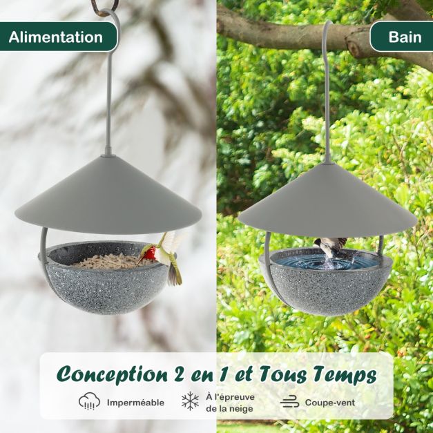 Mangiatoia per uccelli da appendere Abbeveratoio e vasca per uccelli da 270 ml con gancio a cupola resistente alle intemperie e ciotola per l'acqua 20_0008844