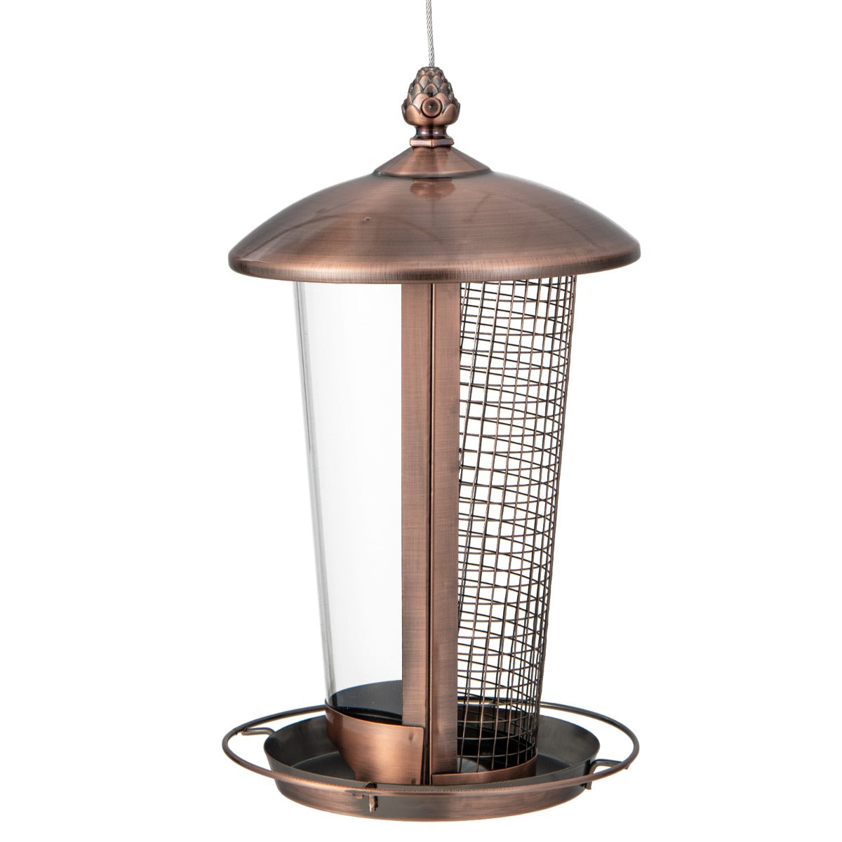 Mangiatoia per uccelli sospesa in metallo 2 in 1 Capacità di 1 litro Mangiatoia per uccelli selvatici da esterno con fori di drenaggio 20_0007543