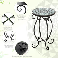 Tavolino da giardino rotondo con piano in mosaico di piastrelle di ceramica tavolino da esterno per balcone piscina nero 20_0009369