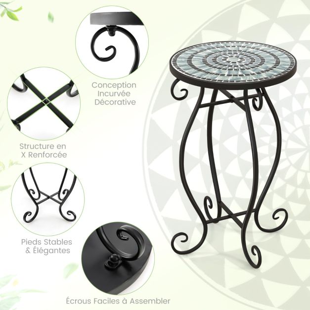 Tavolino da giardino rotondo con piano in mosaico di piastrelle di ceramica tavolino da esterno per balcone piscina nero 20_0009369